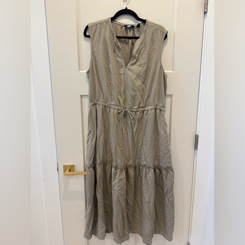 Sleeveless Tan Dress Lands End XL 100% Lyocell tan